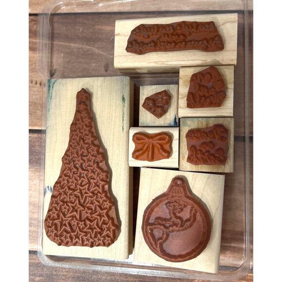 Stampin Up! PEACE ON EARTH WOOD Rubber Stamp Set OF 7 WORLD CHRISTMAS TREE STAR - Picture 4 of 4